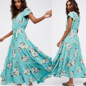 Free People All I Got Floral Printed Maxi Dress 0 XS Blue